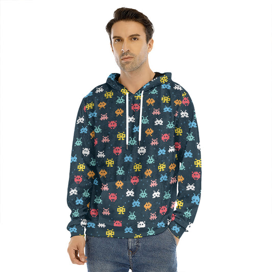 8-Bit Video Game Monsters Pattern Print Men's Velvet Pullover Hoodie