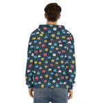 8-Bit Video Game Monsters Pattern Print Men's Velvet Pullover Hoodie
