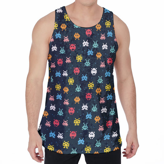8-Bit Video Game Monsters Pattern Print Men's Velvet Tank Top