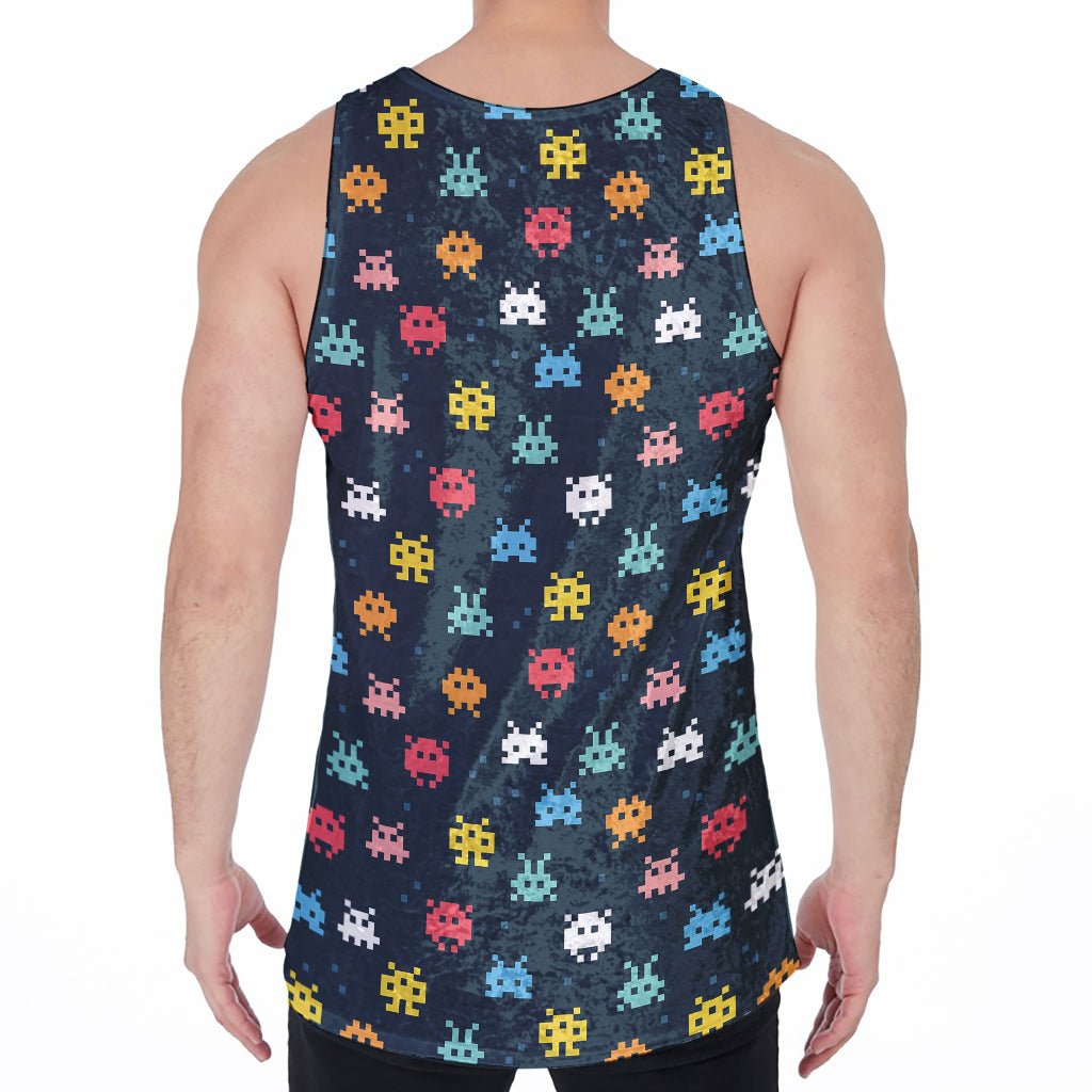 8-Bit Video Game Monsters Pattern Print Men's Velvet Tank Top