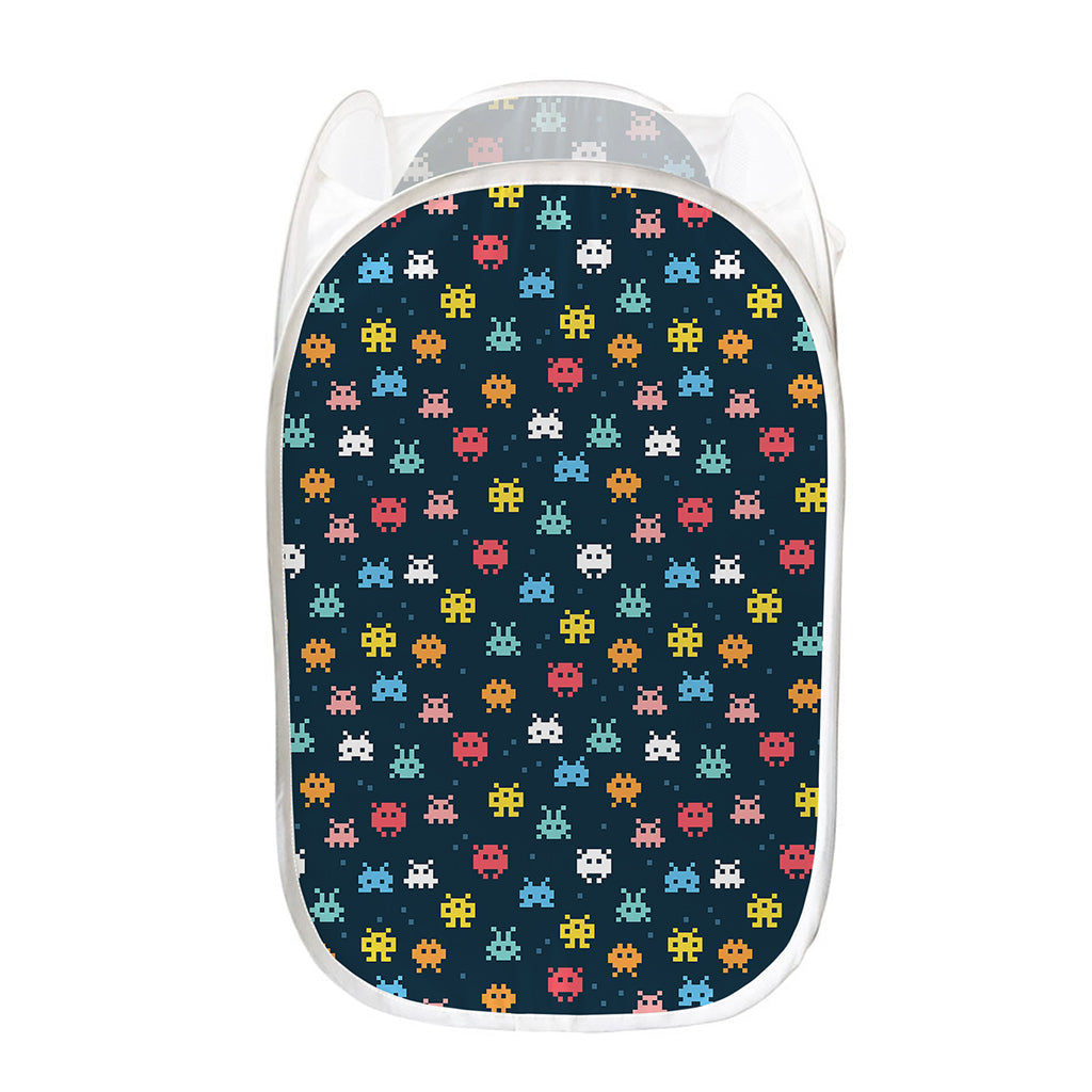 8-Bit Video Game Monsters Pattern Print Mesh Laundry Hamper