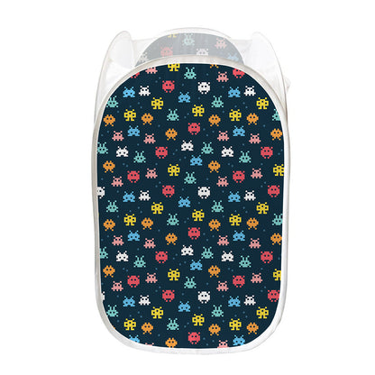 8-Bit Video Game Monsters Pattern Print Mesh Laundry Hamper