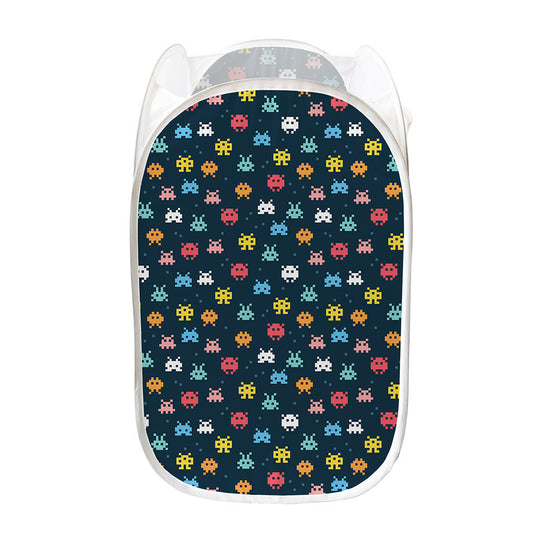 8-Bit Video Game Monsters Pattern Print Mesh Laundry Hamper