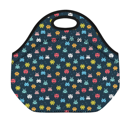 8-Bit Video Game Monsters Pattern Print Neoprene Lunch Bag