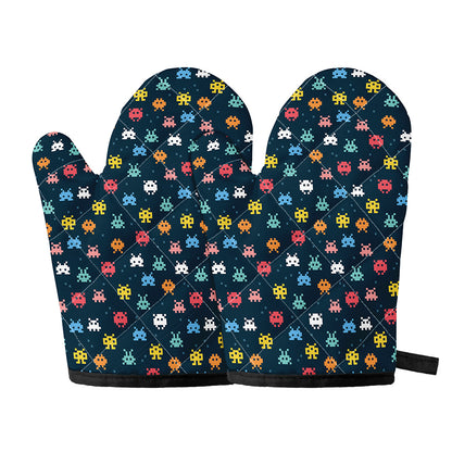 8-Bit Video Game Monsters Pattern Print Oven Mitts