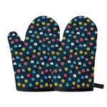 8-Bit Video Game Monsters Pattern Print Oven Mitts