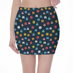 8-Bit Video Game Monsters Pattern Print Pencil Mini Skirt