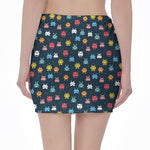8-Bit Video Game Monsters Pattern Print Pencil Mini Skirt
