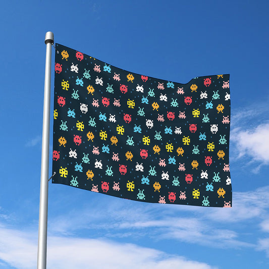8-Bit Video Game Monsters Pattern Print Polyester Flag