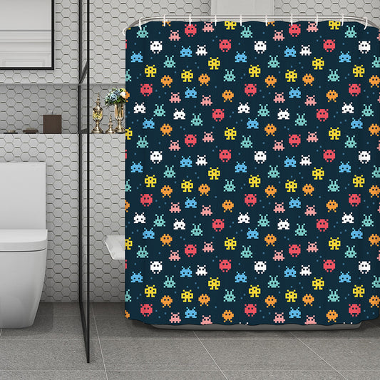 8-Bit Video Game Monsters Pattern Print Polyester Shower Curtain