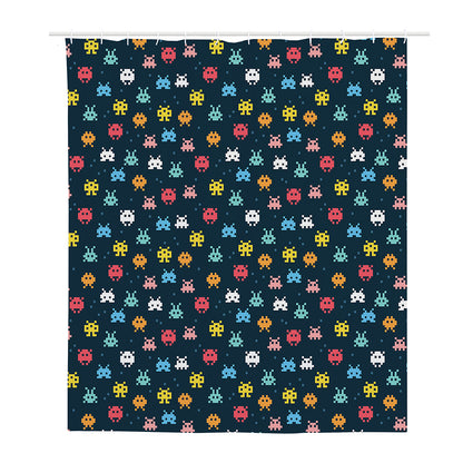 8-Bit Video Game Monsters Pattern Print Polyester Shower Curtain