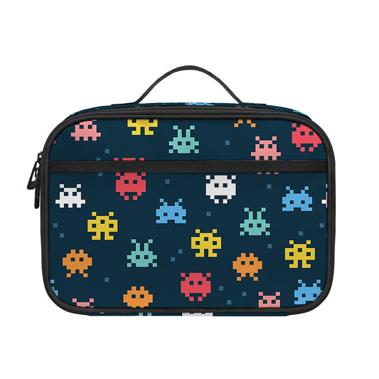 8-Bit Video Game Monsters Pattern Print Portable Lunch Bag