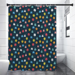 8-Bit Video Game Monsters Pattern Print Premium Shower Curtain