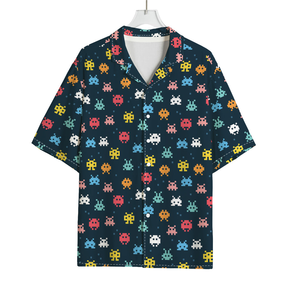 8-Bit Video Game Monsters Pattern Print Rayon Hawaiian Shirt