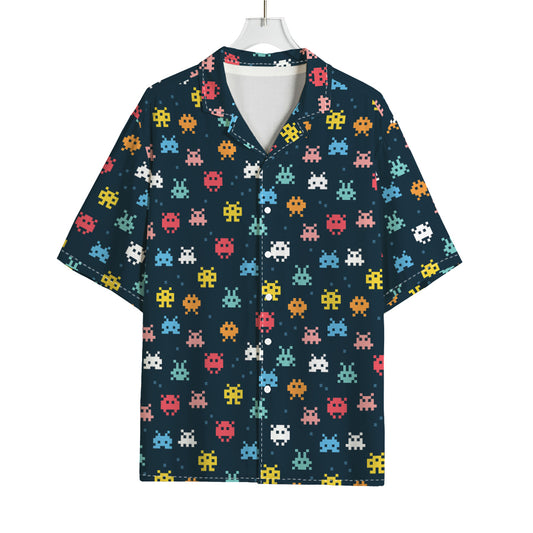 8-Bit Video Game Monsters Pattern Print Rayon Hawaiian Shirt