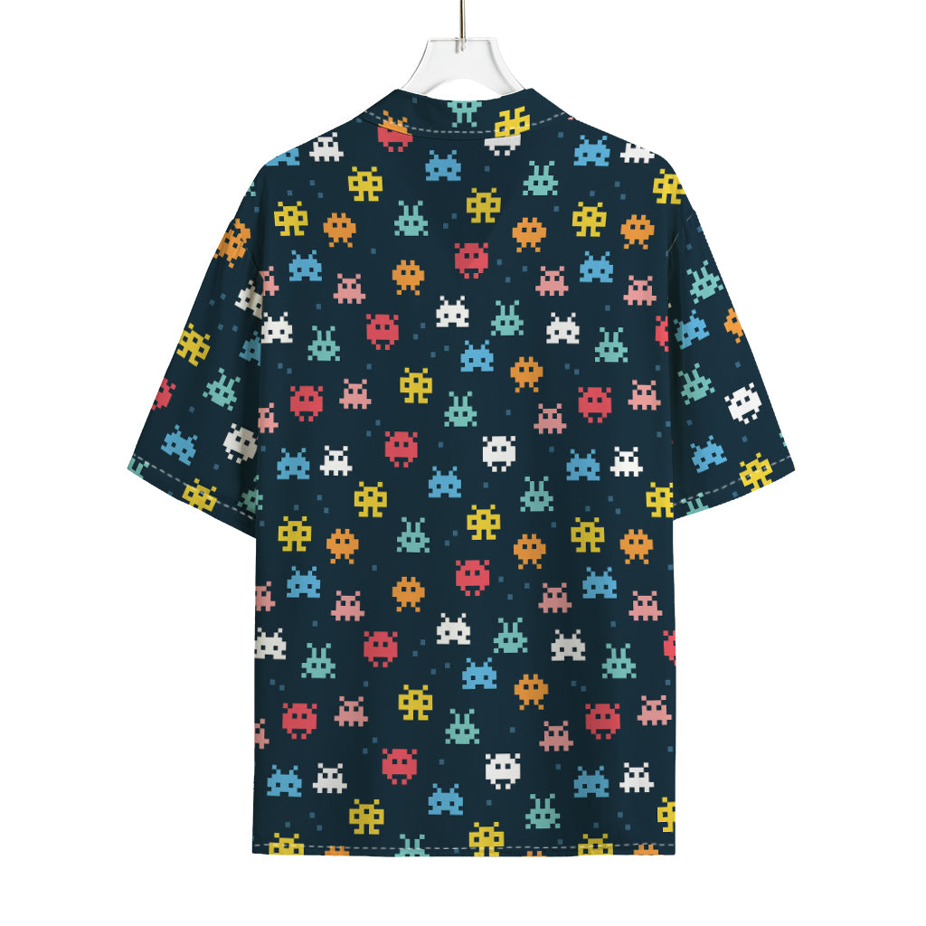 8-Bit Video Game Monsters Pattern Print Rayon Hawaiian Shirt