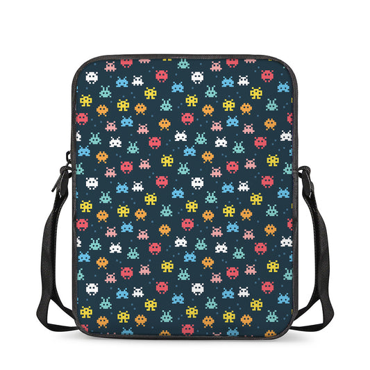 8-Bit Video Game Monsters Pattern Print Rectangular Crossbody Bag