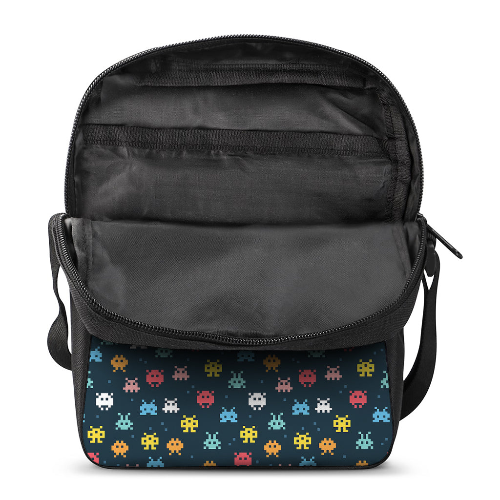8-Bit Video Game Monsters Pattern Print Rectangular Crossbody Bag