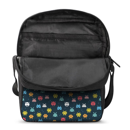 8-Bit Video Game Monsters Pattern Print Rectangular Crossbody Bag