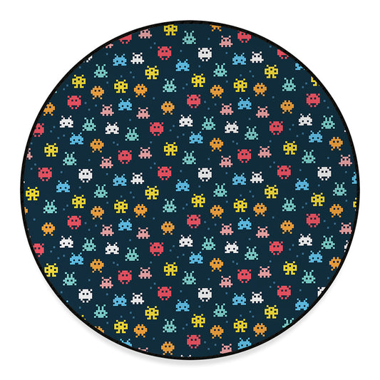 8-Bit Video Game Monsters Pattern Print Round Floor Mat
