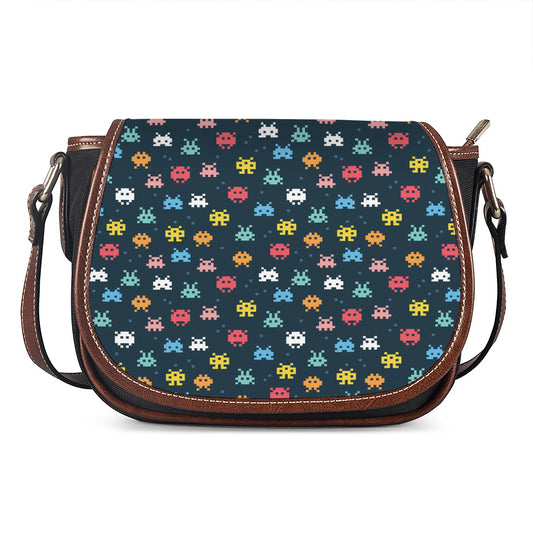 8-Bit Video Game Monsters Pattern Print Saddle Bag