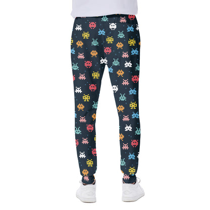 8-Bit Video Game Monsters Pattern Print Scuba Joggers