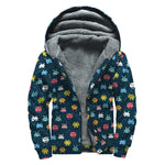 8-Bit Video Game Monsters Pattern Print Sherpa Lined Zip Up Hoodie