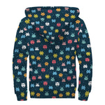 8-Bit Video Game Monsters Pattern Print Sherpa Lined Zip Up Hoodie