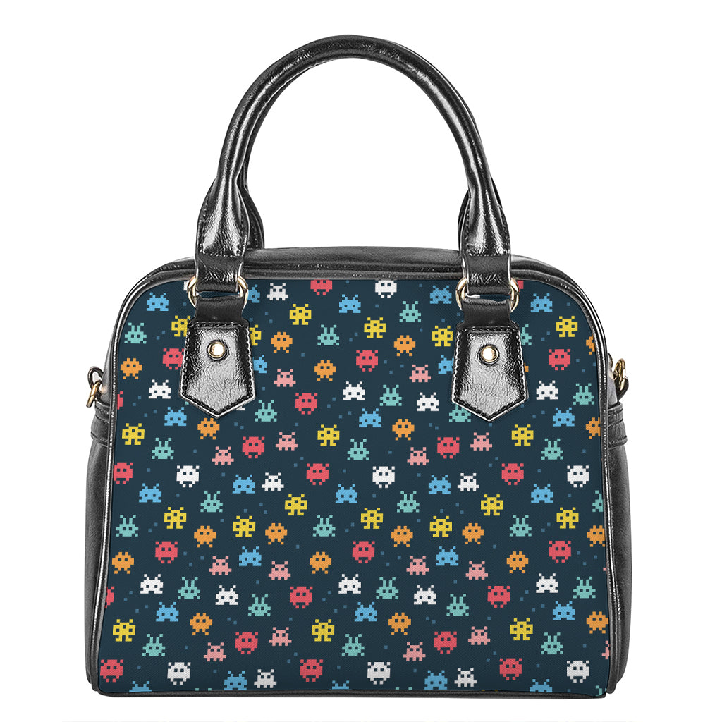 8-Bit Video Game Monsters Pattern Print Shoulder Handbag