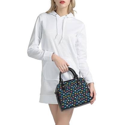 8-Bit Video Game Monsters Pattern Print Shoulder Handbag