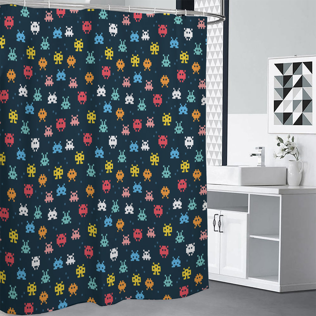 8-Bit Video Game Monsters Pattern Print Shower Curtain