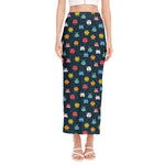 8-Bit Video Game Monsters Pattern Print Side Slit Maxi Skirt