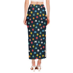 8-Bit Video Game Monsters Pattern Print Side Slit Maxi Skirt