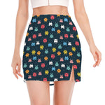 8-Bit Video Game Monsters Pattern Print Side Slit Mini Skirt