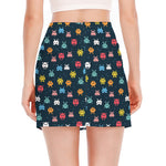 8-Bit Video Game Monsters Pattern Print Side Slit Mini Skirt