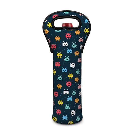 8-Bit Video Game Monsters Pattern Print Single Neoprene Wine Tote