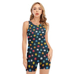 8-Bit Video Game Monsters Pattern Print Sleeveless One Piece Swimsuit