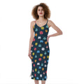 8-Bit Video Game Monsters Pattern Print Slim Fit Midi Cami Dress