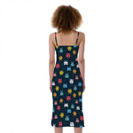 8-Bit Video Game Monsters Pattern Print Slim Fit Midi Cami Dress