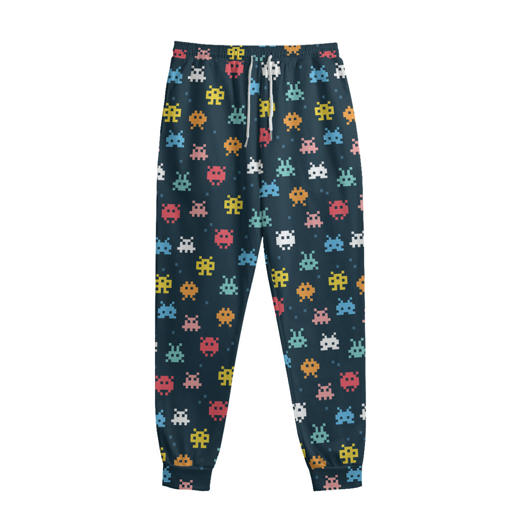 8-Bit Video Game Monsters Pattern Print Sweatpants