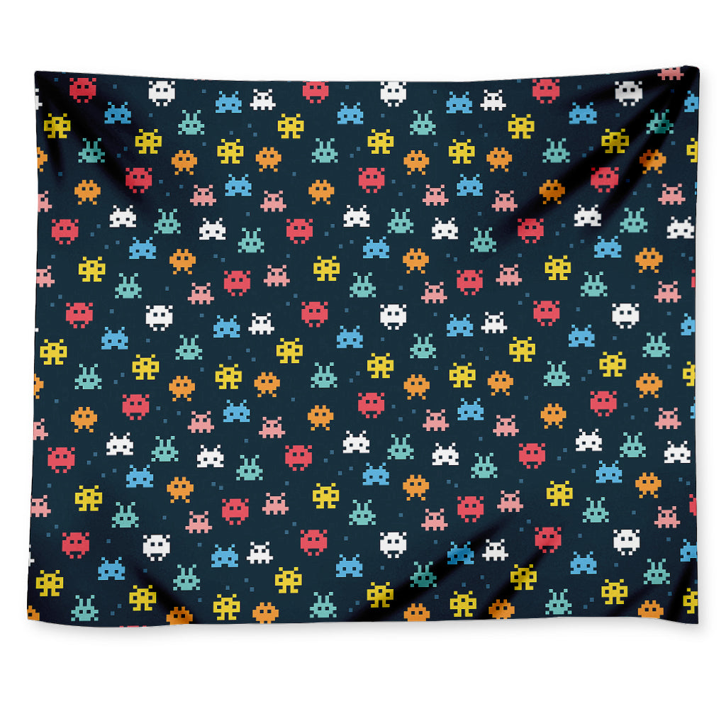 8-Bit Video Game Monsters Pattern Print Tapestry