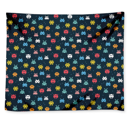 8-Bit Video Game Monsters Pattern Print Tapestry