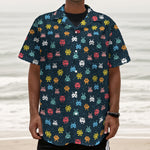 8-Bit Video Game Monsters Pattern Print Textured Short Sleeve Shirt