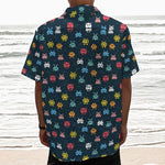 8-Bit Video Game Monsters Pattern Print Textured Short Sleeve Shirt