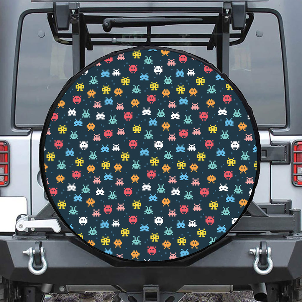 8-Bit Video Game Monsters Pattern Print Tire Cover