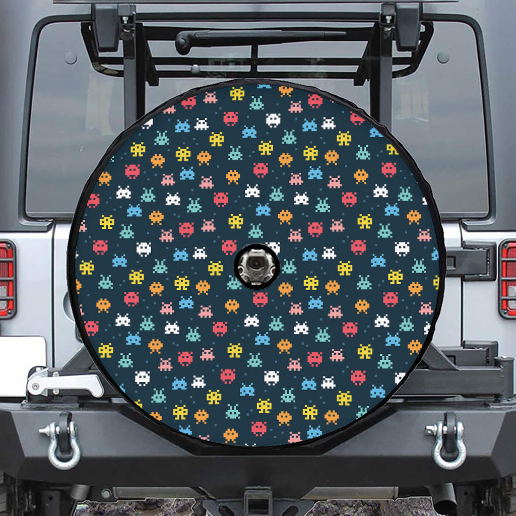 8-Bit Video Game Monsters Pattern Print Tire Cover With Camera Hole