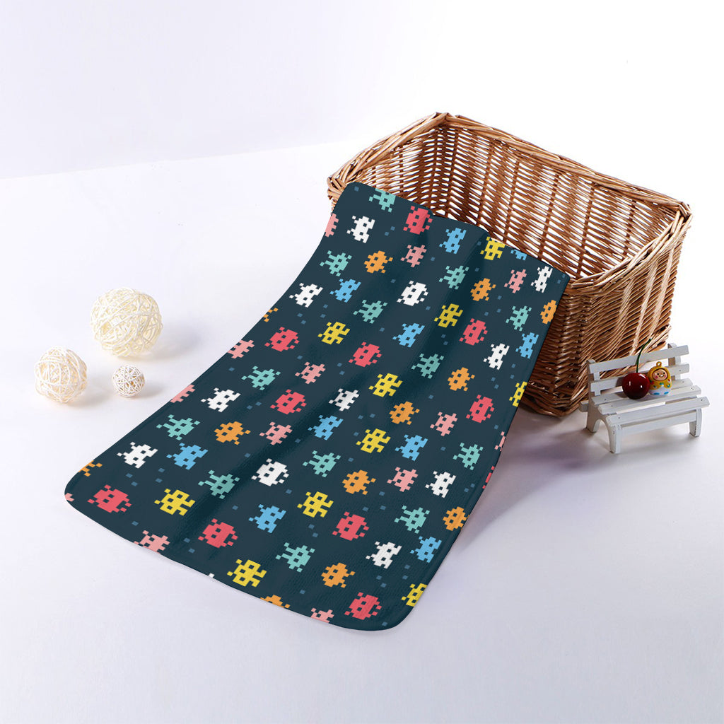8-Bit Video Game Monsters Pattern Print Towel