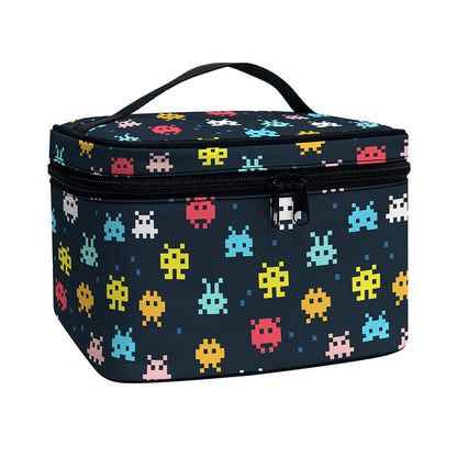 8-Bit Video Game Monsters Pattern Print Travel Makeup Bag