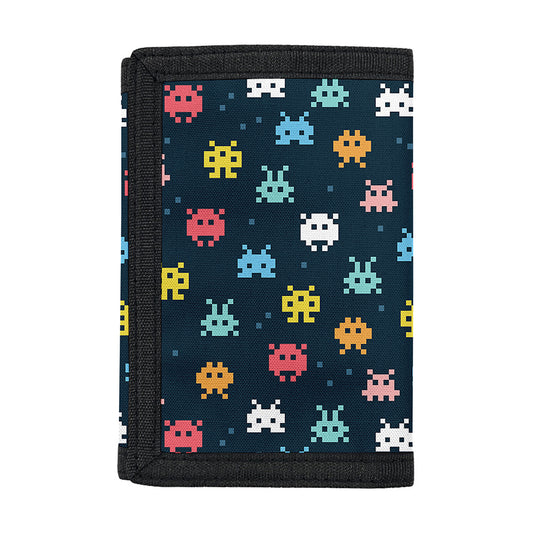 8-Bit Video Game Monsters Pattern Print Trifold Wallet