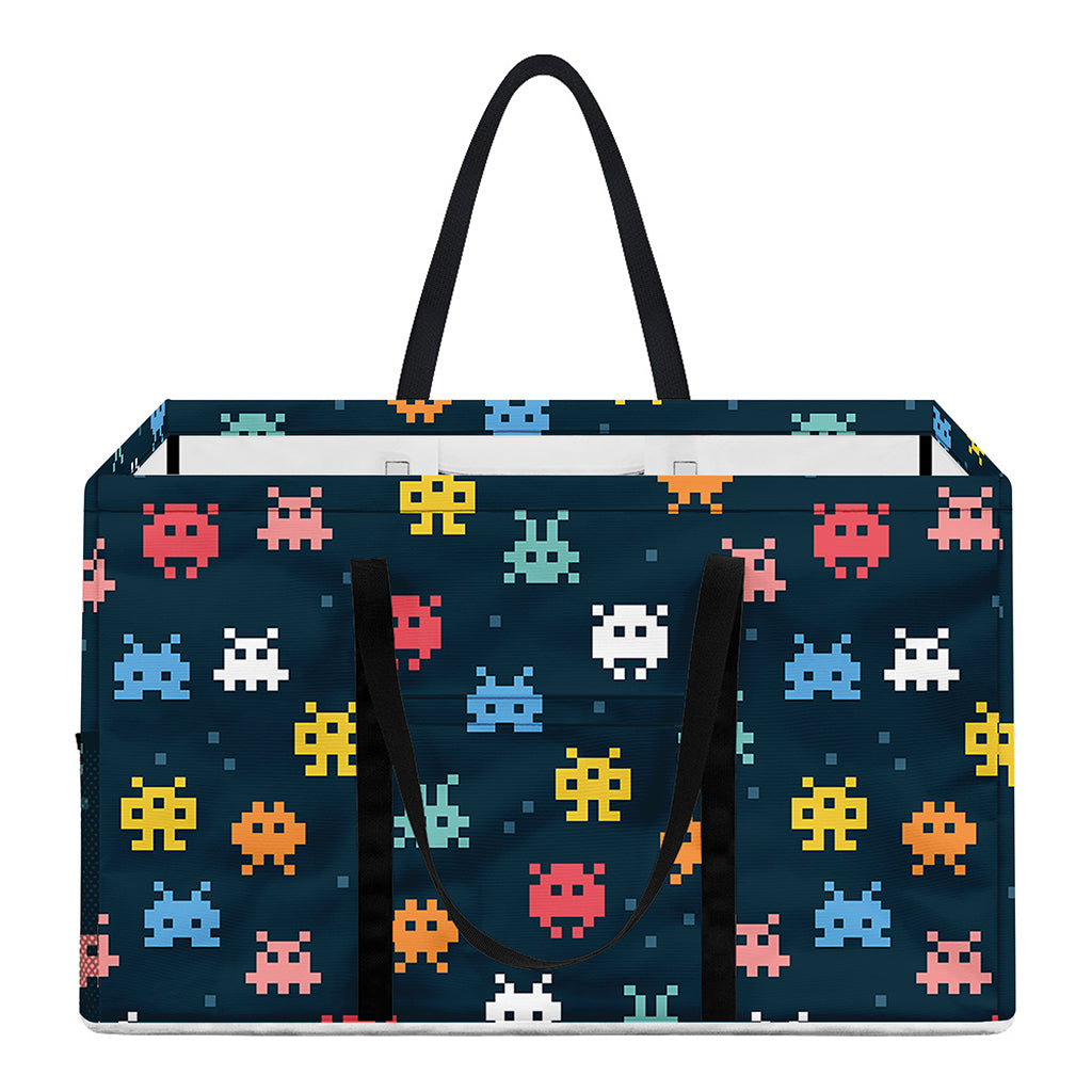 8-Bit Video Game Monsters Pattern Print Utility Tote Bag